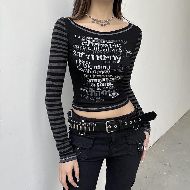 Striped patchwork long sleeve contrast stitch top