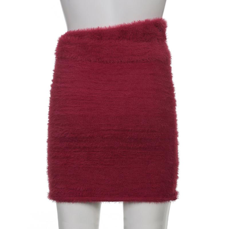 Fluffy solid hollow out mini skirt