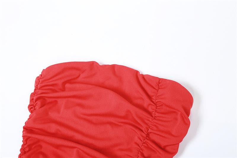 Ruched ruffle solid backless tube maxi dress  | red tango dress