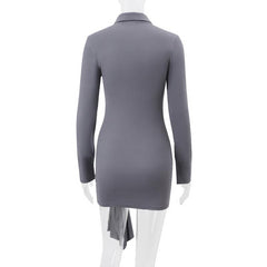 Turnover collar long sleeve button ruched mini dress