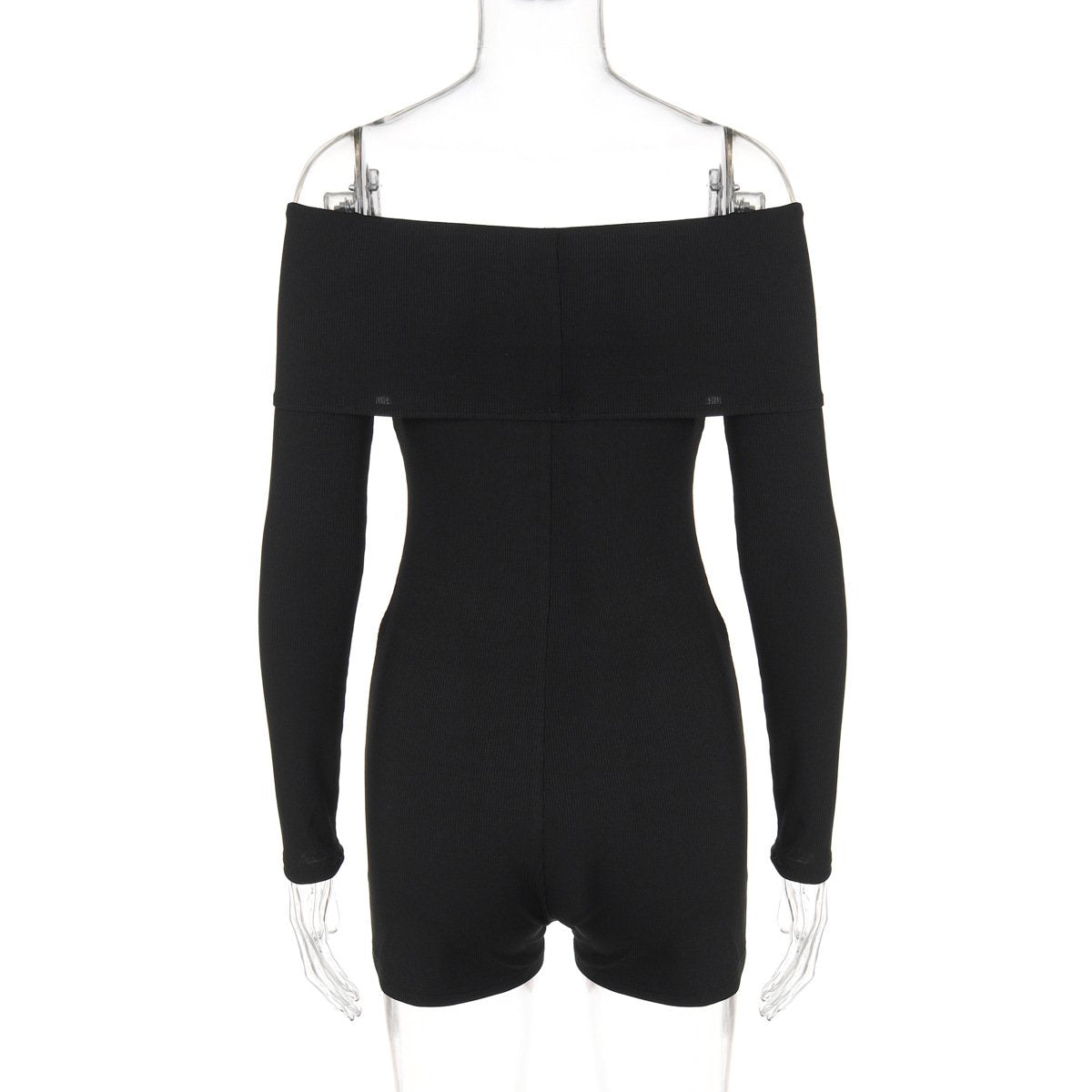Long sleeve off shoulder ribbed romper