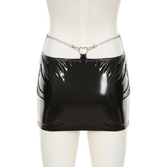 PU leather metal chain mini skirt