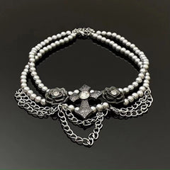 Rose cross beaded choker necklace