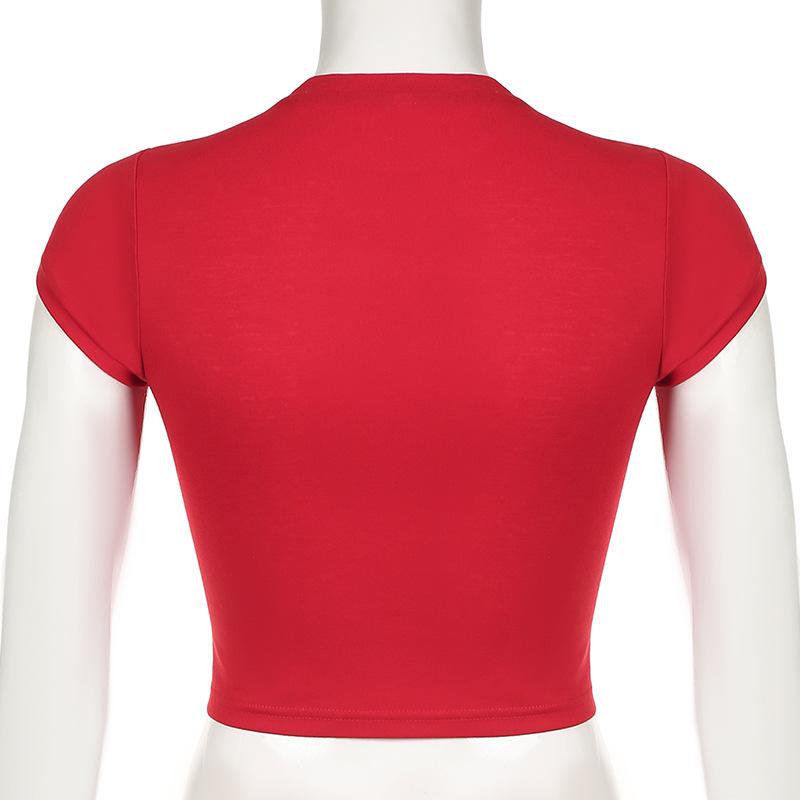 Short sleeve heart print crewneck crop top