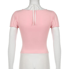Halter short sleeve bowknot ruffle top