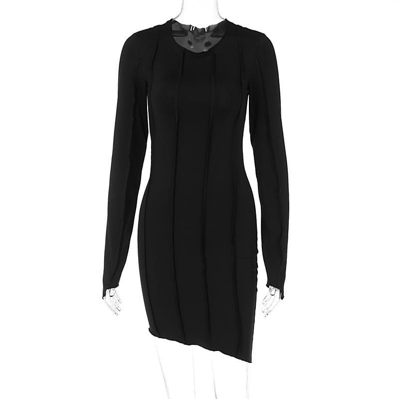 Stitch crewneck long sleeve solid mini dress  | red tango dress