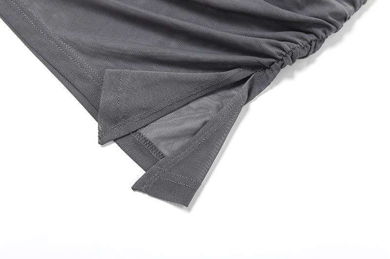 One shoulder mesh ruched slit irregular top