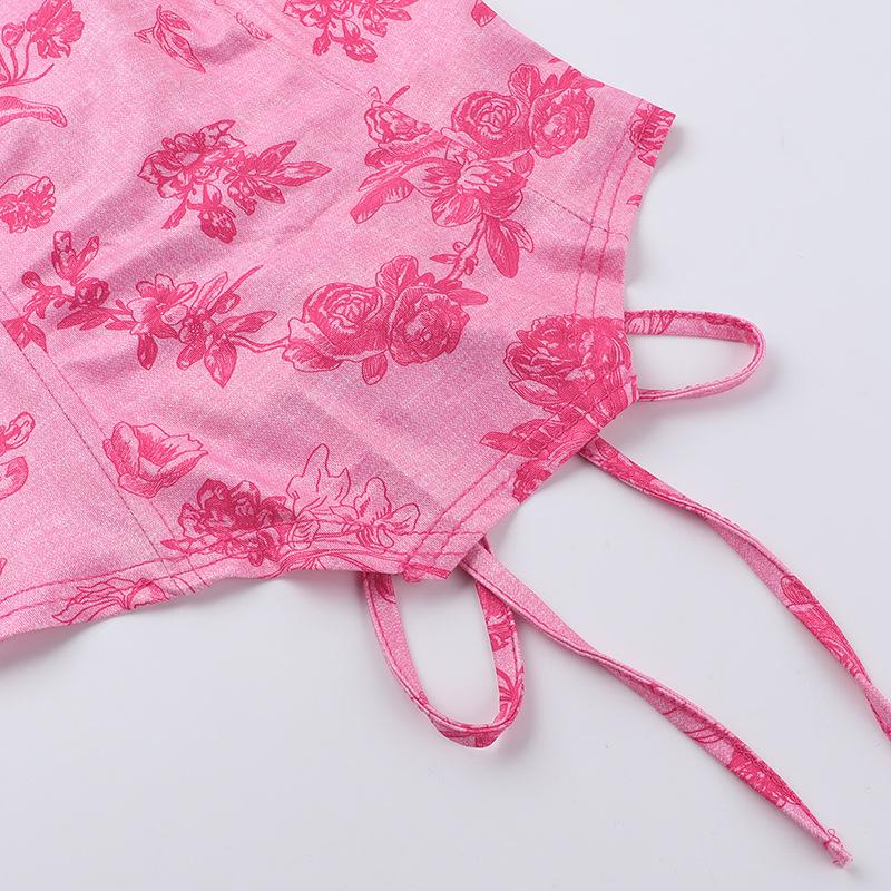 Flower print lace up tube top
