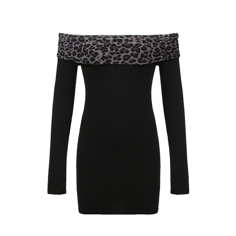 Off shoulder long sleeve leopard print mini dress