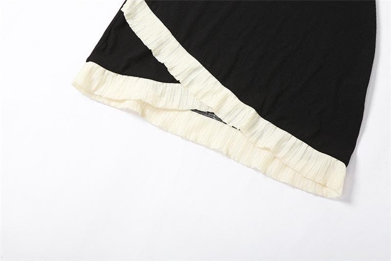 Short sleeve puff sleeve contrast ruffle irregular mini dress