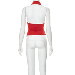 Halter turnover collar irregular button backless top