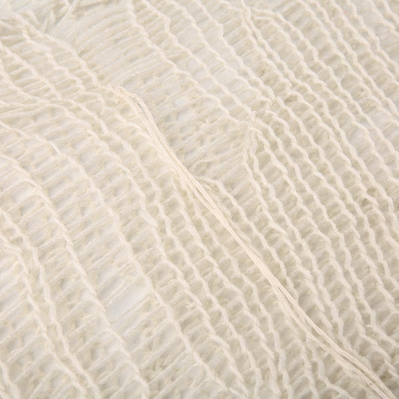 Crochet long sleeve solid hollow out round neck crop cut out top