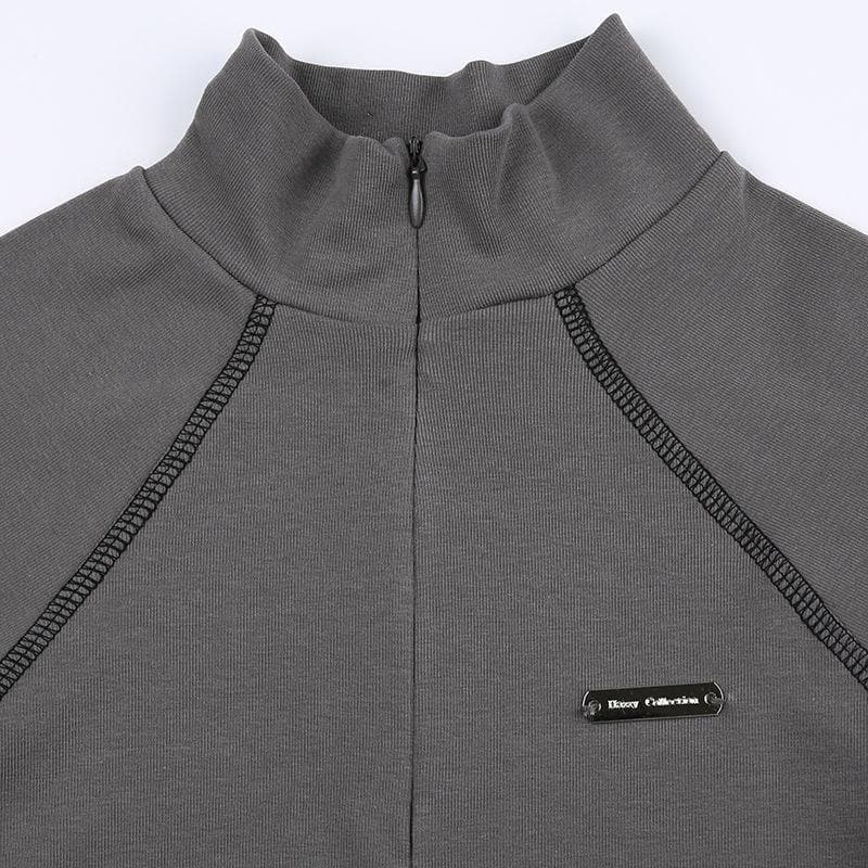 Zip-up long sleeve stitch solid high neck top