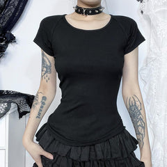 Short sleeve round neck print mesh top