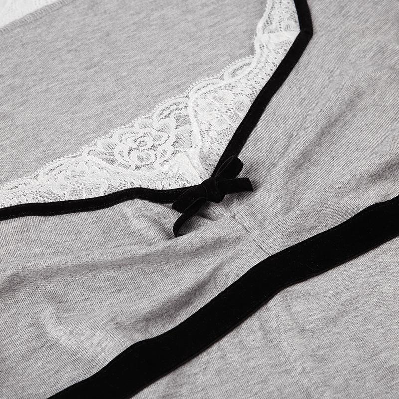Long sleeve lace hem bowknot top