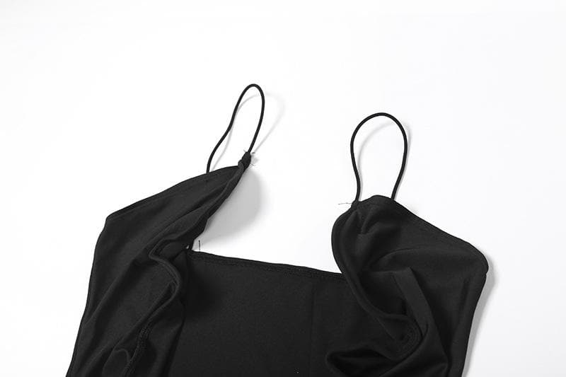 Hollow out cross front backless cami cut out maxi dress  | black rave dress