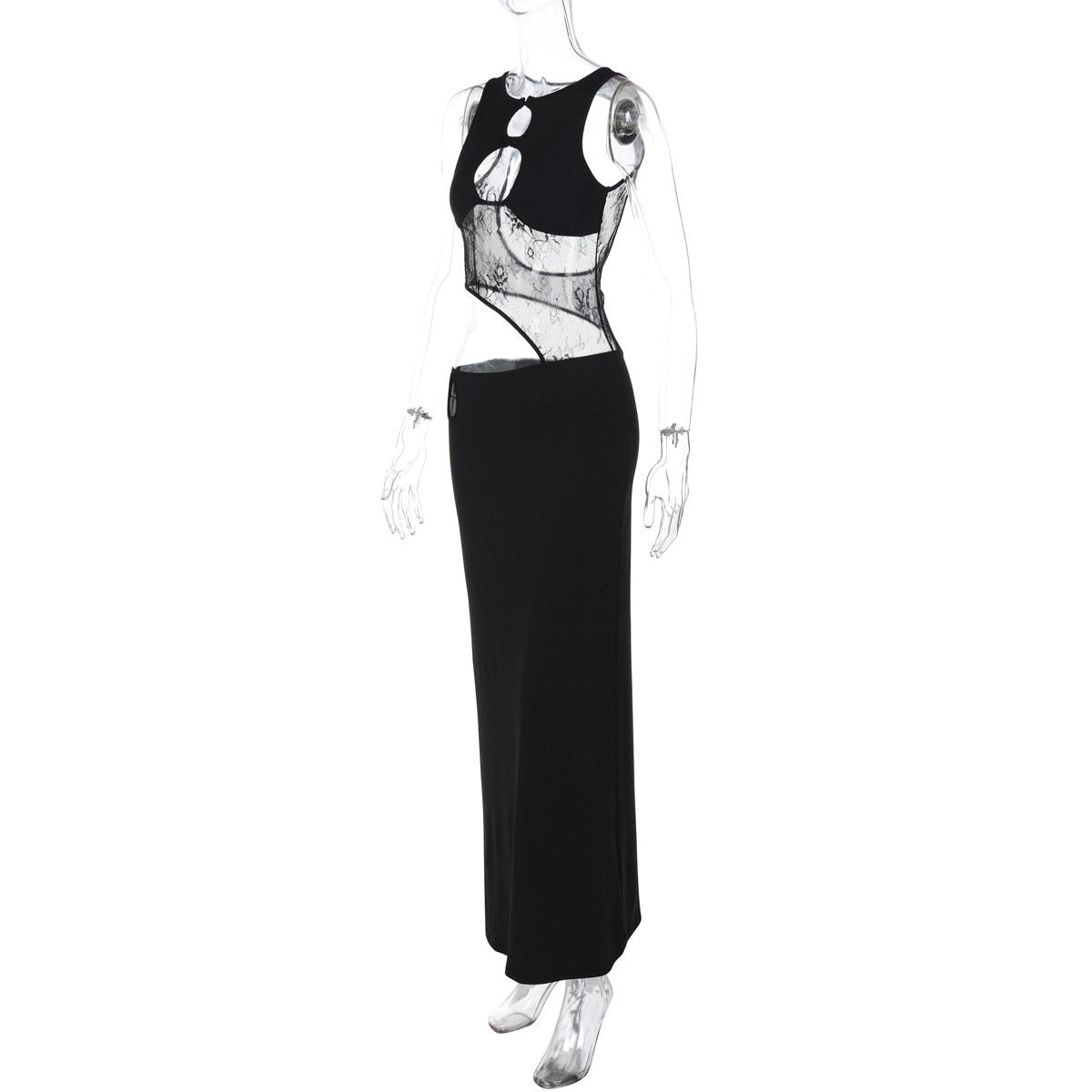Sleeveless hollow out mesh maxi dress