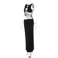 Sleeveless hollow out mesh maxi dress