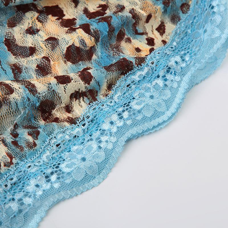 Lace leopard print irregular knotted cami top
