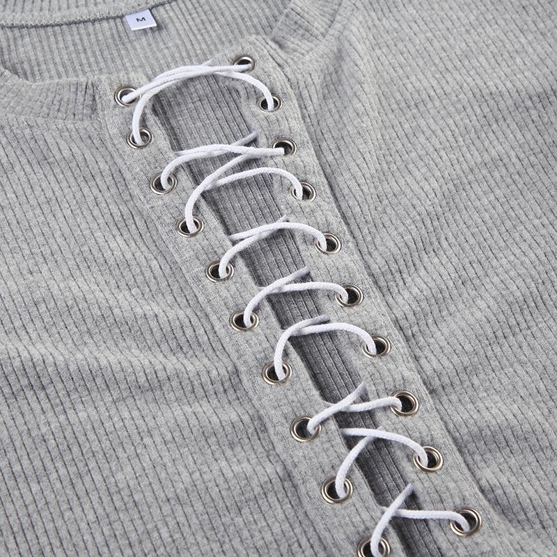 Long sleeve crewneck lace up crop top