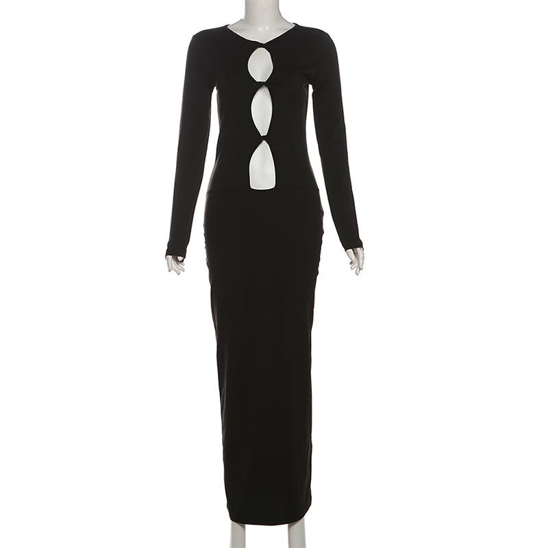 Long sleeve hollow out maxi dress