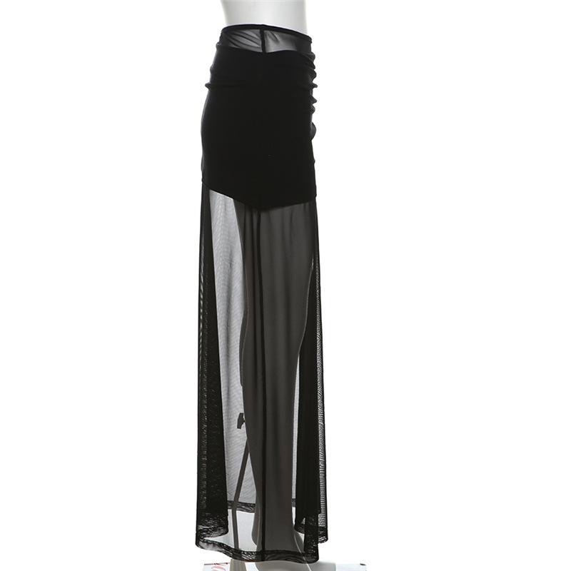 Ruched mesh solid maxi dress