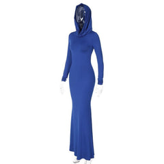 Hoodie long sleeve ruched solid maxi dress  | red tango dress
