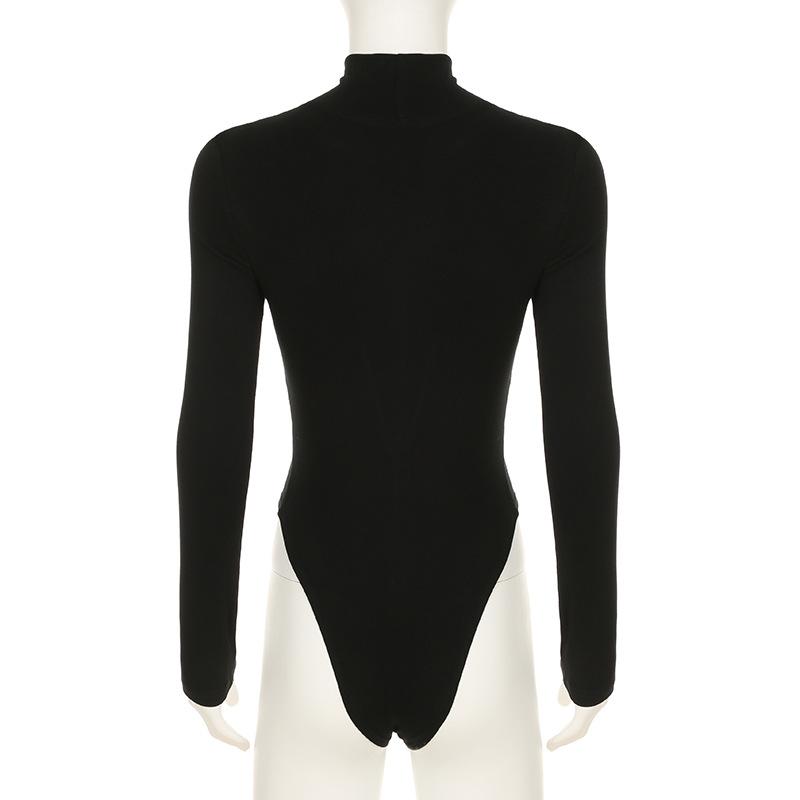 High neck long sleeve mesh patchwork bodysuit