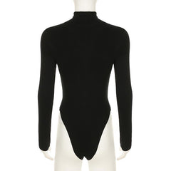 High neck long sleeve mesh patchwork bodysuit