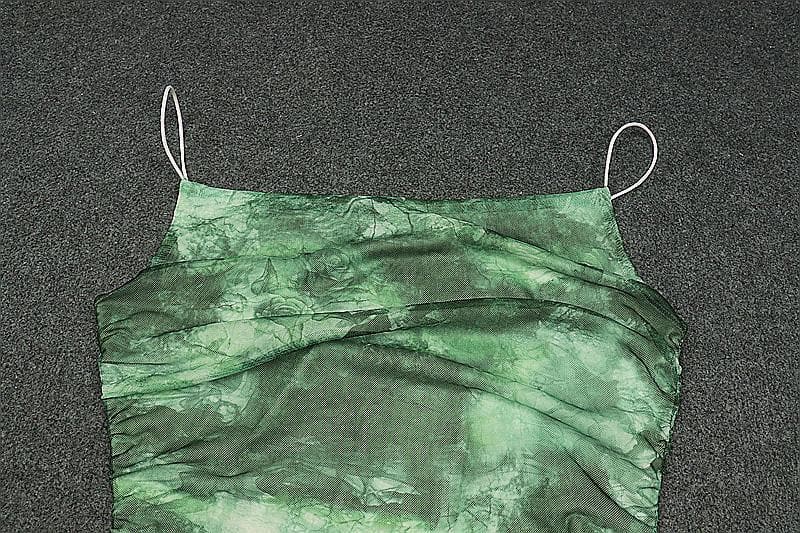 Sheer mesh tie dye print spaghetti strap cowl neck cami dress  | samba dress