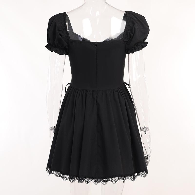 Puff sleeve short sleeve embroidery mini dress