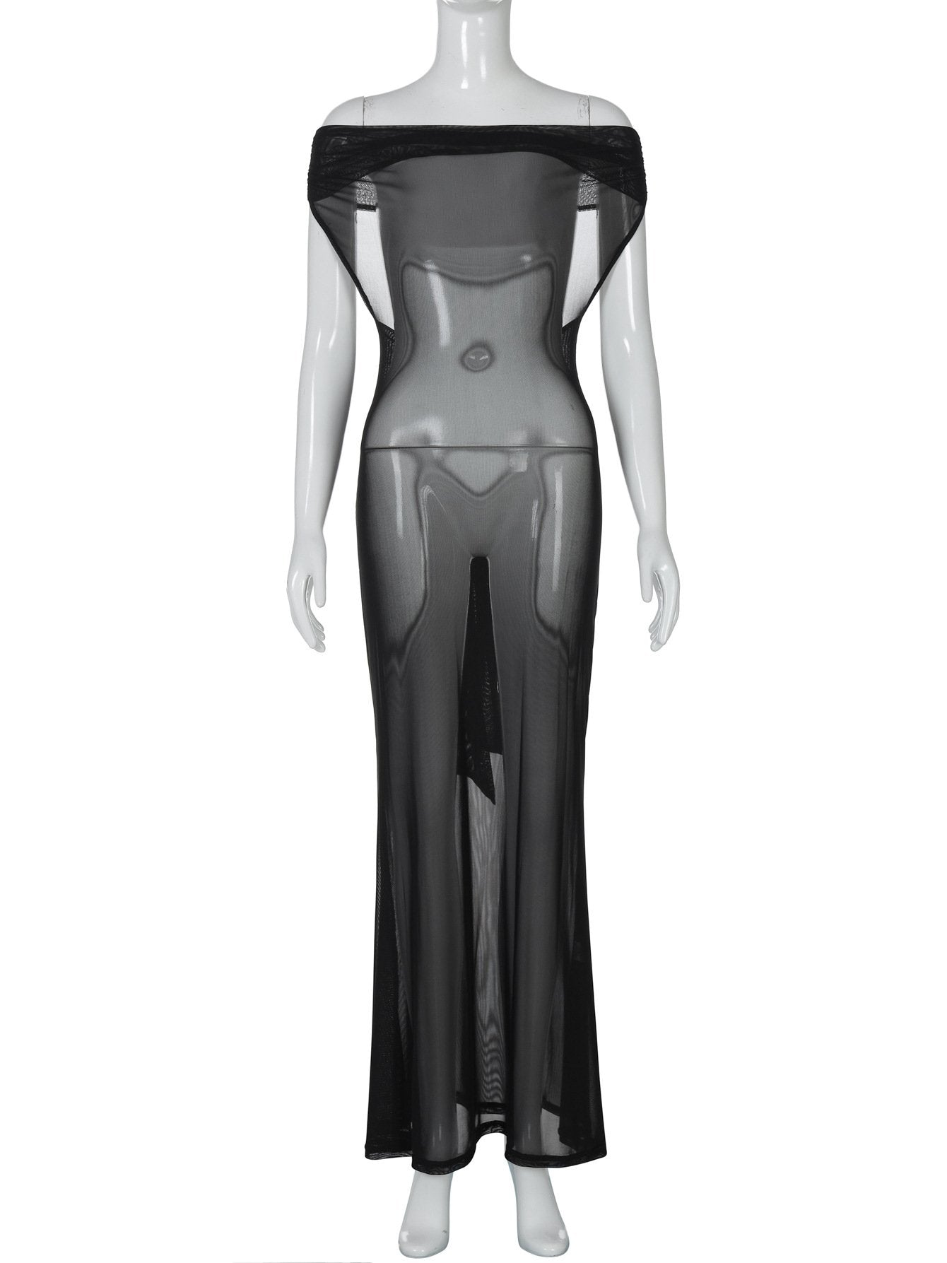 Off shoulder mesh backless maxi dress