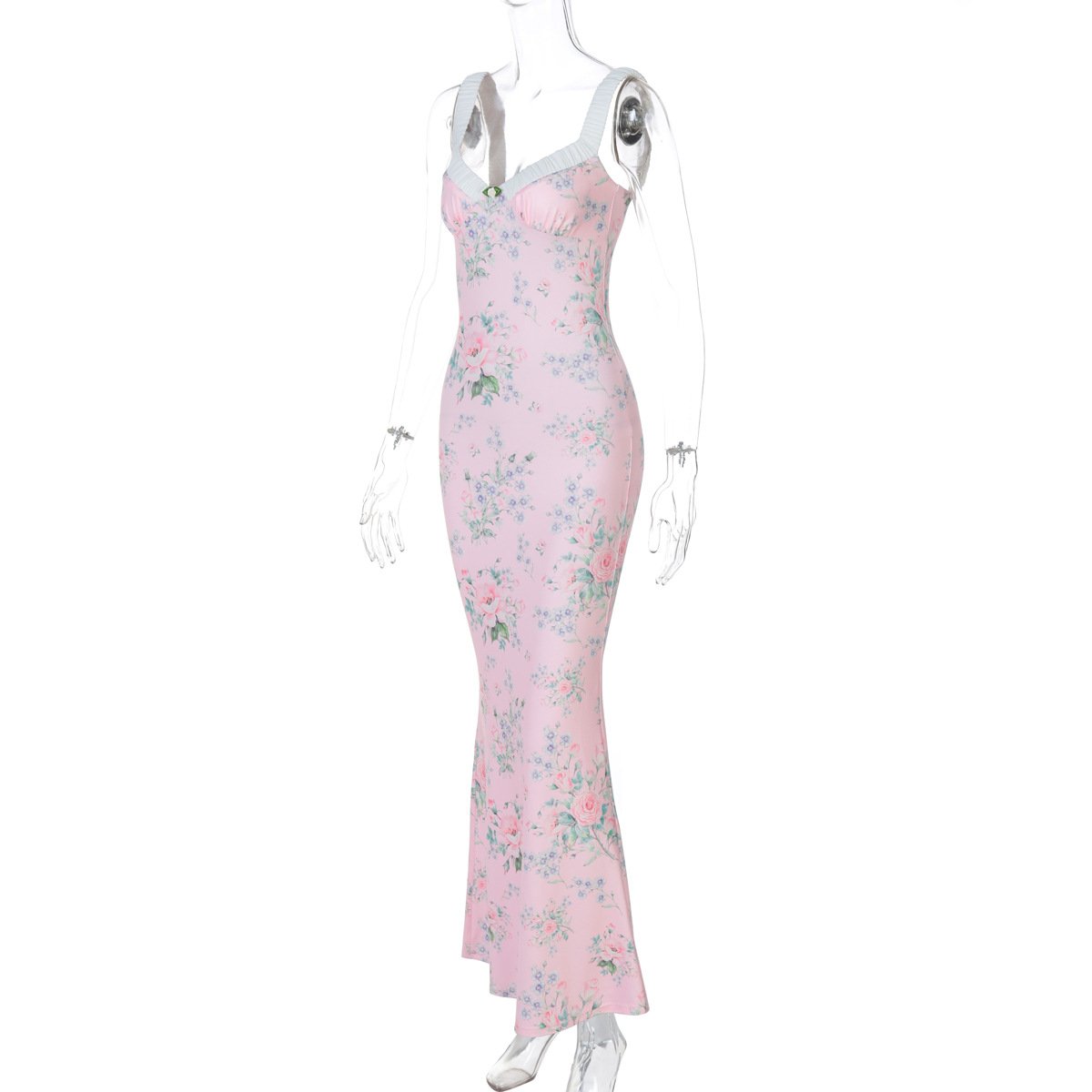V neck flower print cami maxi dress