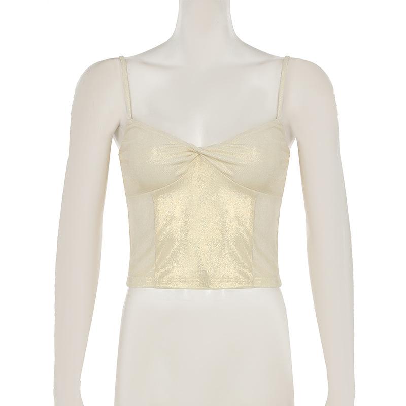 Metallic ruched backless cami top