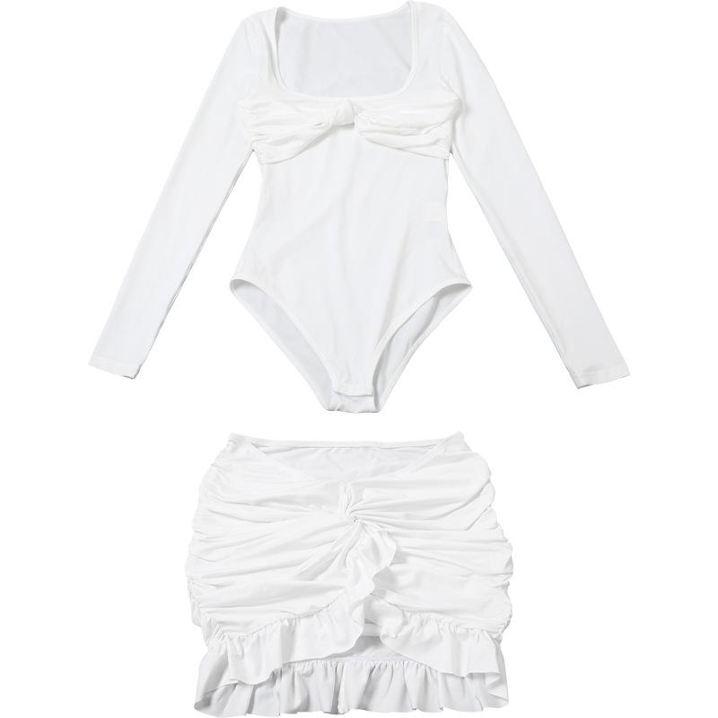 Long sleeve u neck ruched ruffle mini skirt set