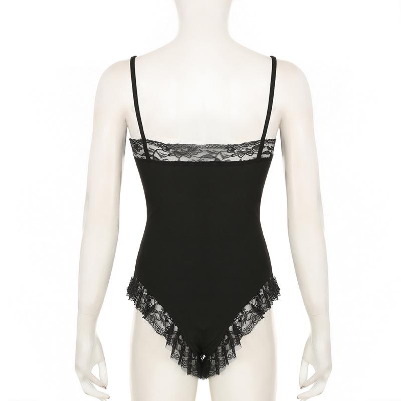 Lace hem bowknot cami bodysuit