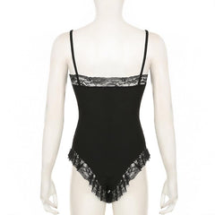 Lace hem bowknot cami bodysuit