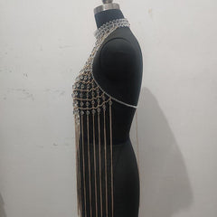 Halter hollow out metal chain backless top