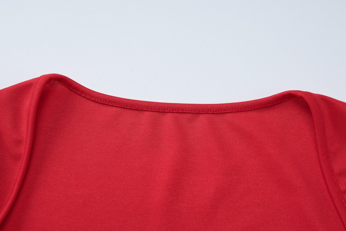 Long sleeve bowknot solid ruched mini dress  | red tango dress