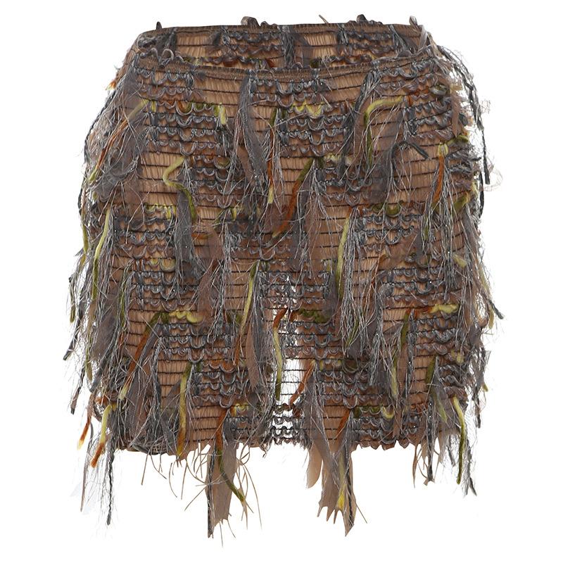 Tassels hollow out see through contrast mini skirt