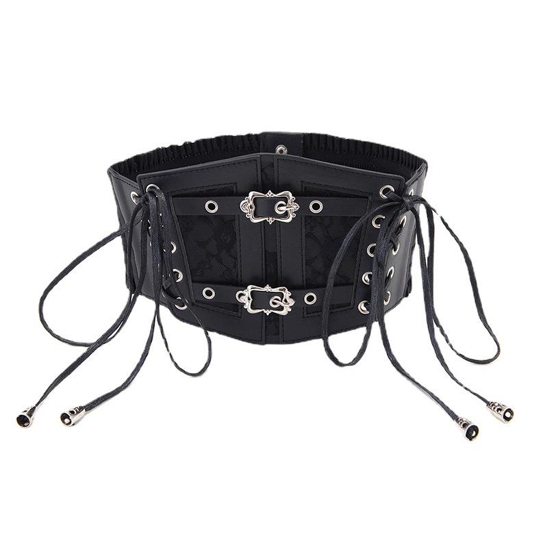 Lace up buckle ruffle contrast corset