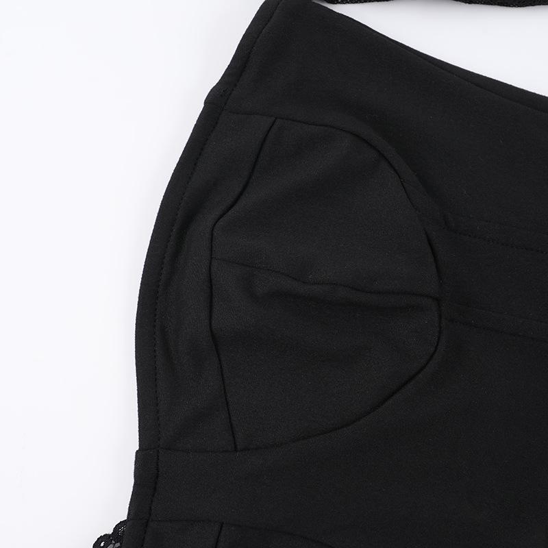 One shoulder long sleeve patchwork lace top