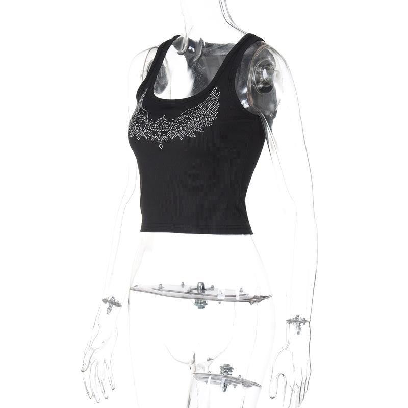 U neck beaded ribbed contrast tank top