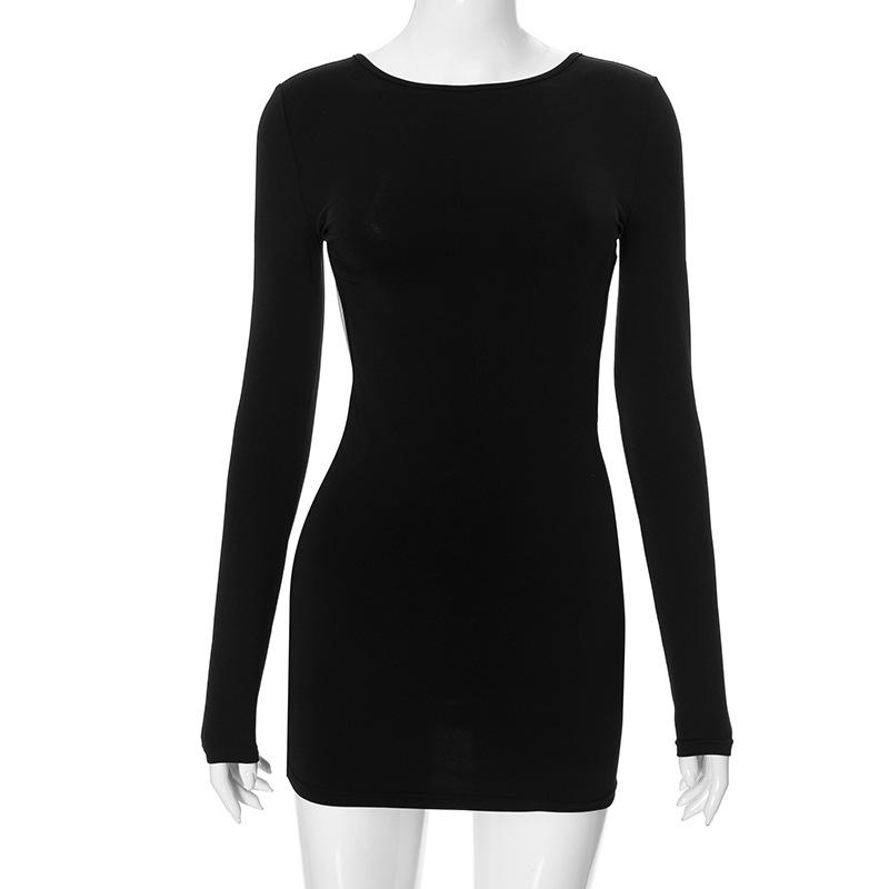 Long sleeve crewneck backless mini dress
