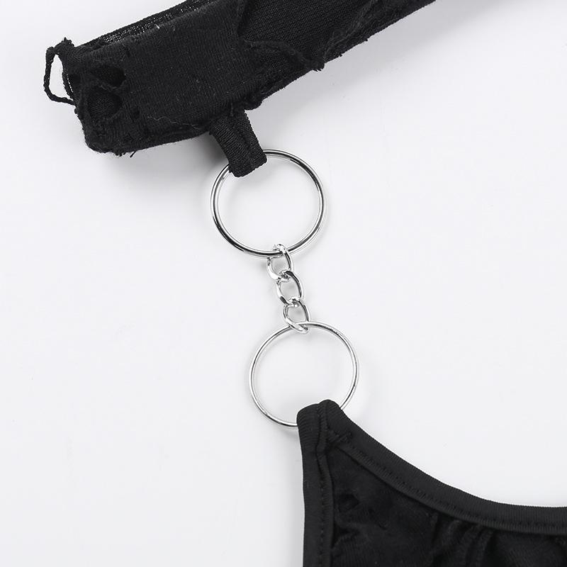 Halter u neck o ring hollow out see through top