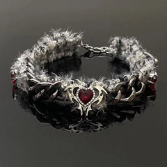 Red heart raw hem choker necklace