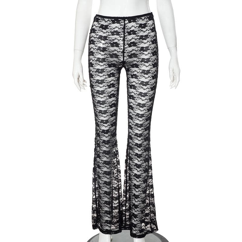 Lace see through solid stitch medium rise pant