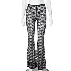 Lace see through solid stitch medium rise pant