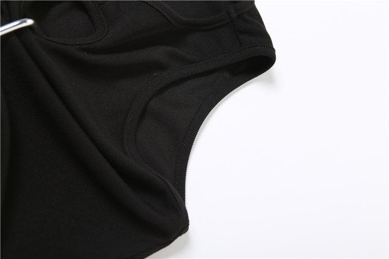 Hollow out sleeveless crewneck ruched solid crop cut out top