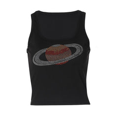 U neck beaded ribbed contrast tank top